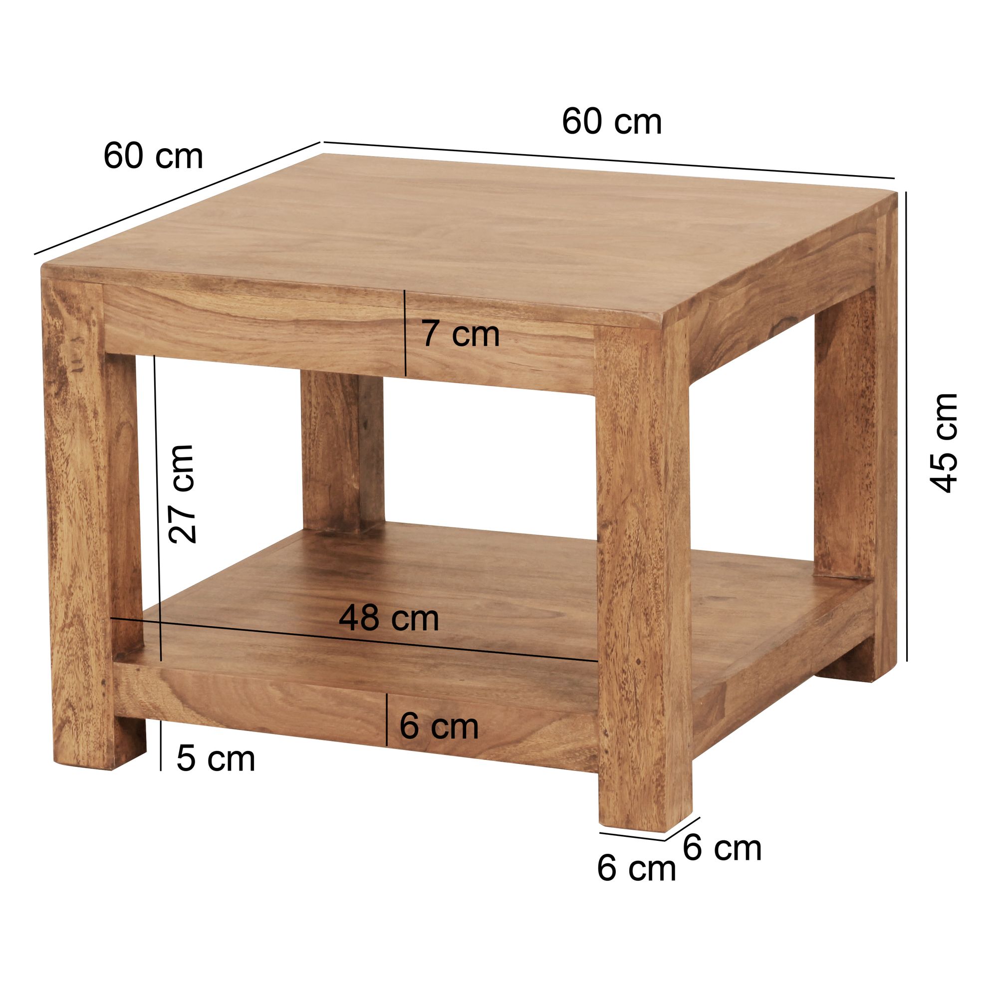 FineBuy Couchtisch Massivholz 60x60 cm mit Ablage Quadratischer Wohnzimmertisch – Ansicht 2