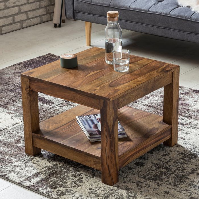 FineBuy Couchtisch Massivholz 60x60 cm mit Ablage Quadratischer Wohnzimmertisch