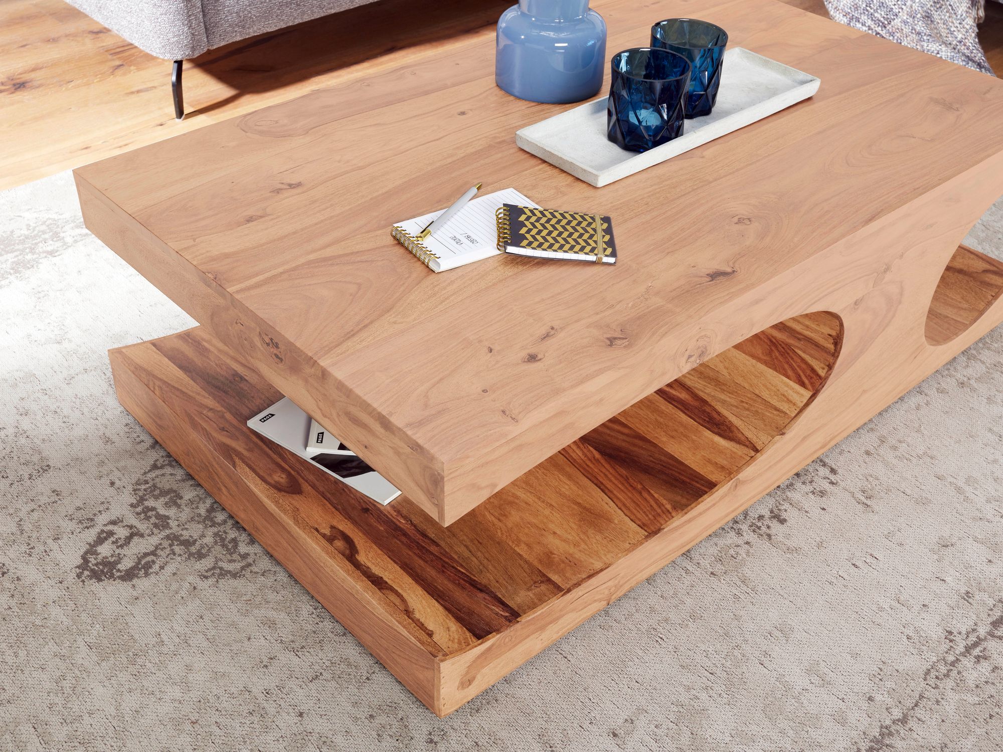 FineBuy Couchtisch Massivholz 120 cm mit Ablage · Rechteckig Wohnzimmertisch – Ansicht 4