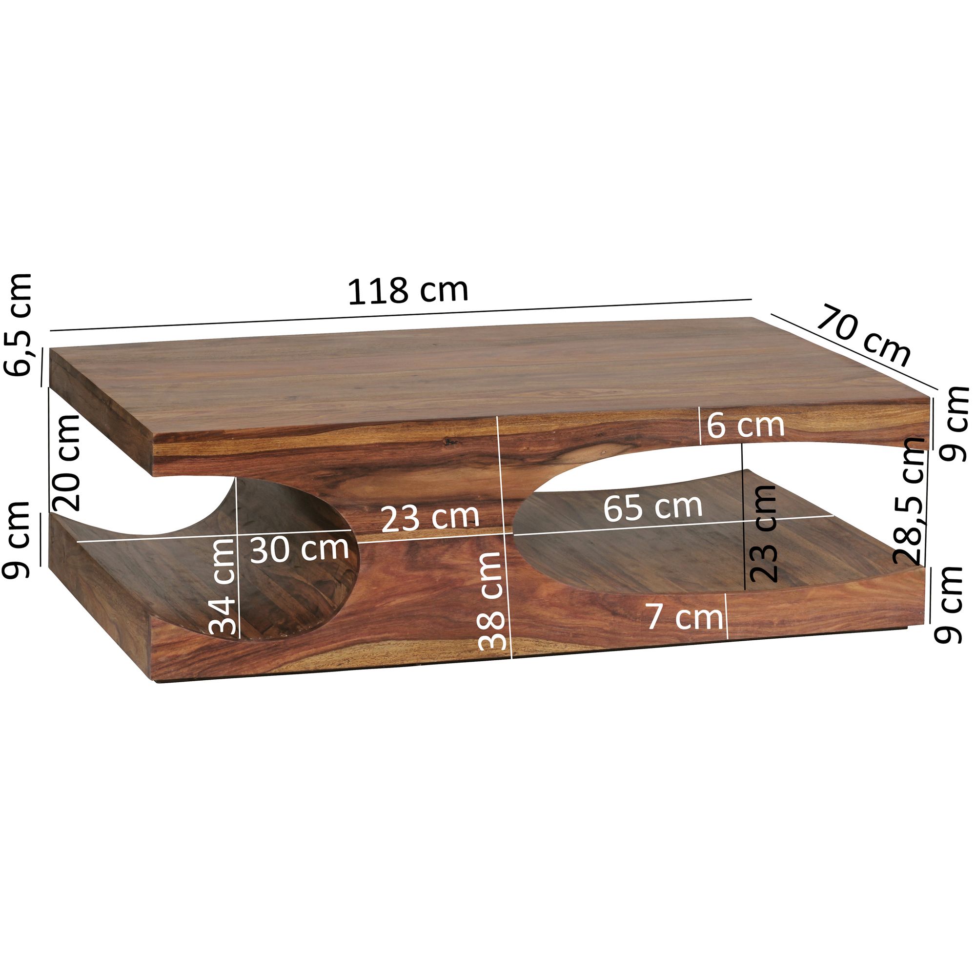 FineBuy Couchtisch Massivholz 120 cm mit Ablage · Rechteckig Wohnzimmertisch – Ansicht 2