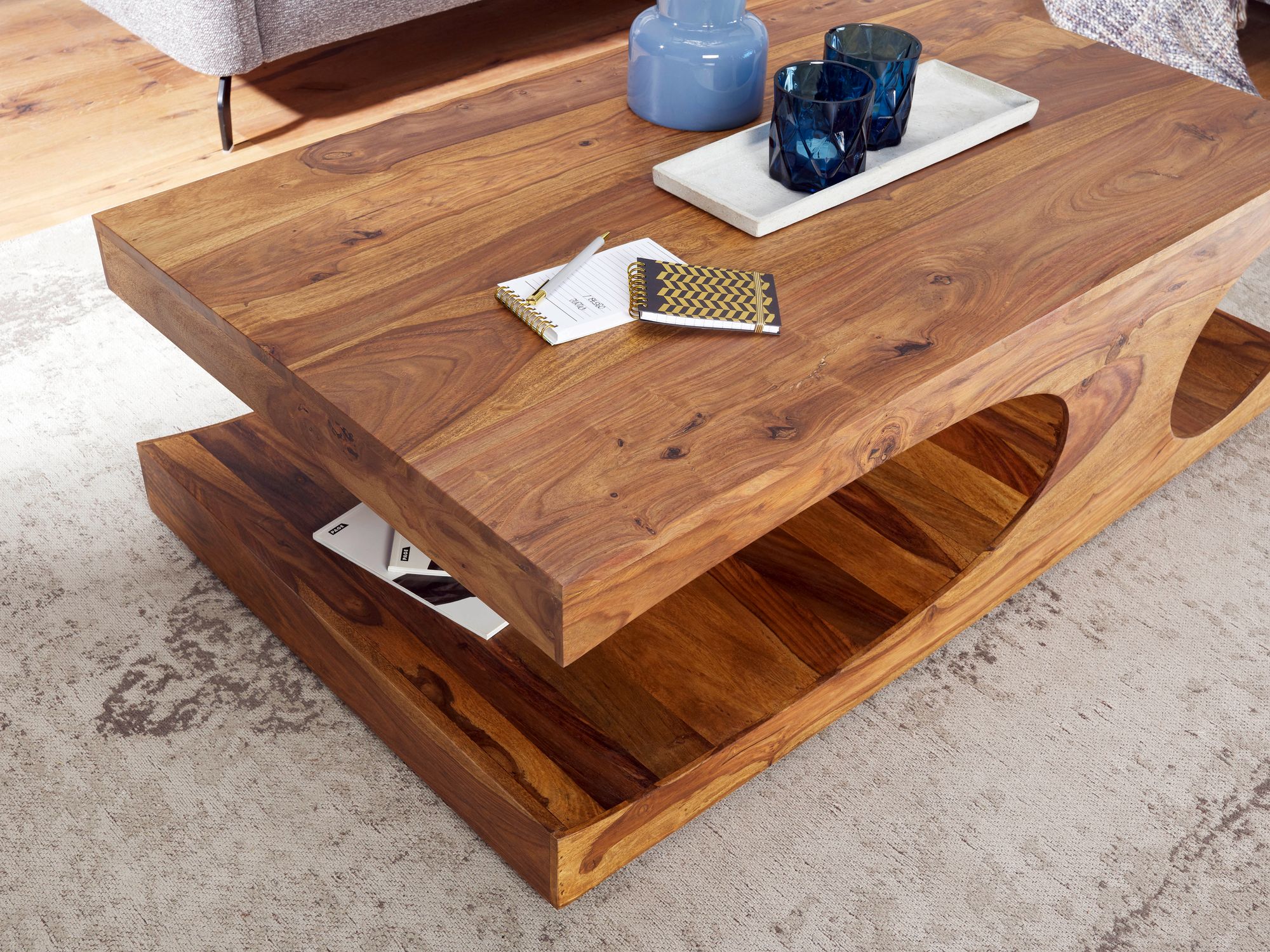 FineBuy Couchtisch Massivholz 120 cm mit Ablage · Rechteckig Wohnzimmertisch – Ansicht 3