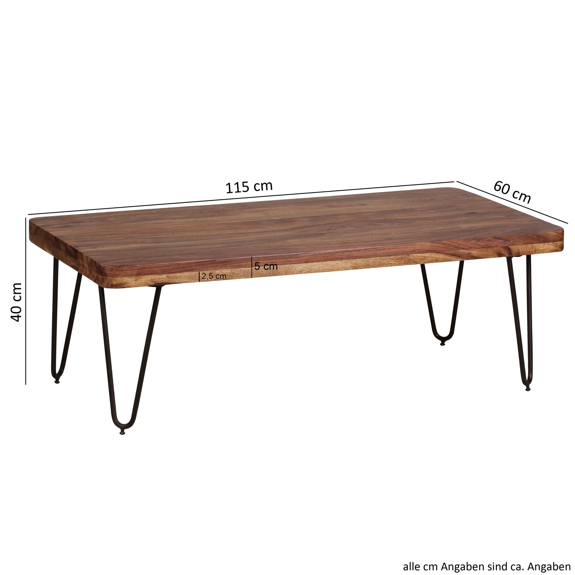FineBuy Couchtisch Massivholz 115 cm Hairpin Beinen Wohnzimmertisch Industrial – Ansicht 3