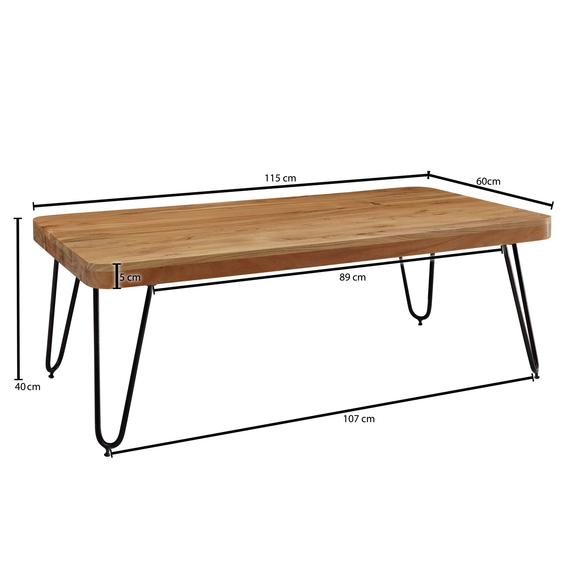 FineBuy Couchtisch Massivholz 115 cm Hairpin Beinen Wohnzimmertisch Industrial – Ansicht 3
