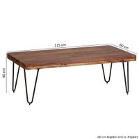 FineBuy Couchtisch Massivholz 115 cm Hairpin Beinen Wohnzimmertisch Industrial – Ansicht 3