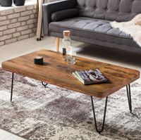 FineBuy Couchtisch Massivholz 115 cm Hairpin Beinen Wohnzimmertisch Industrial – Ansicht 1
