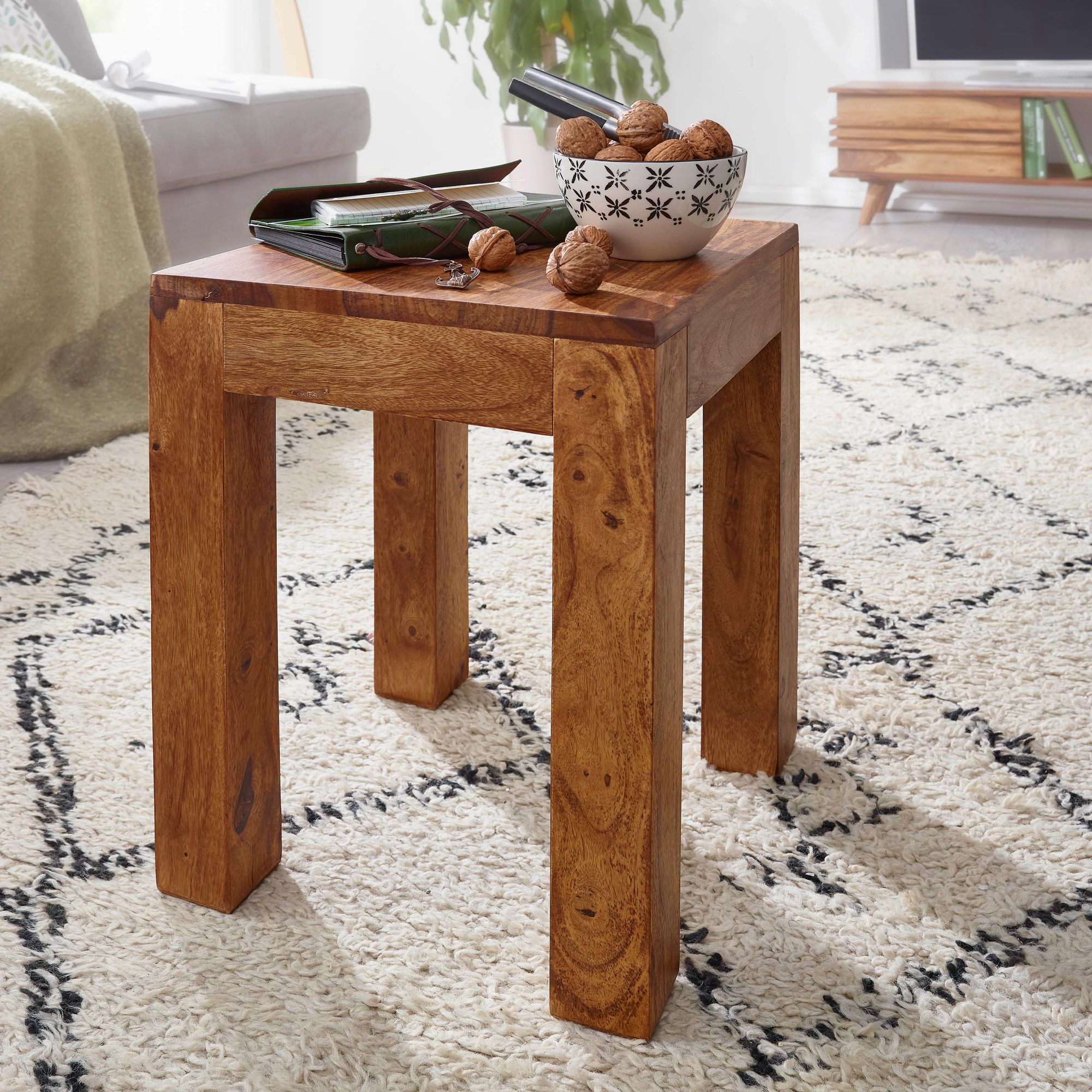 FineBuy Beistelltisch Massivholz 35x35cm Wohnzimmertisch Landhausstil Couchtisch – Ansicht 1