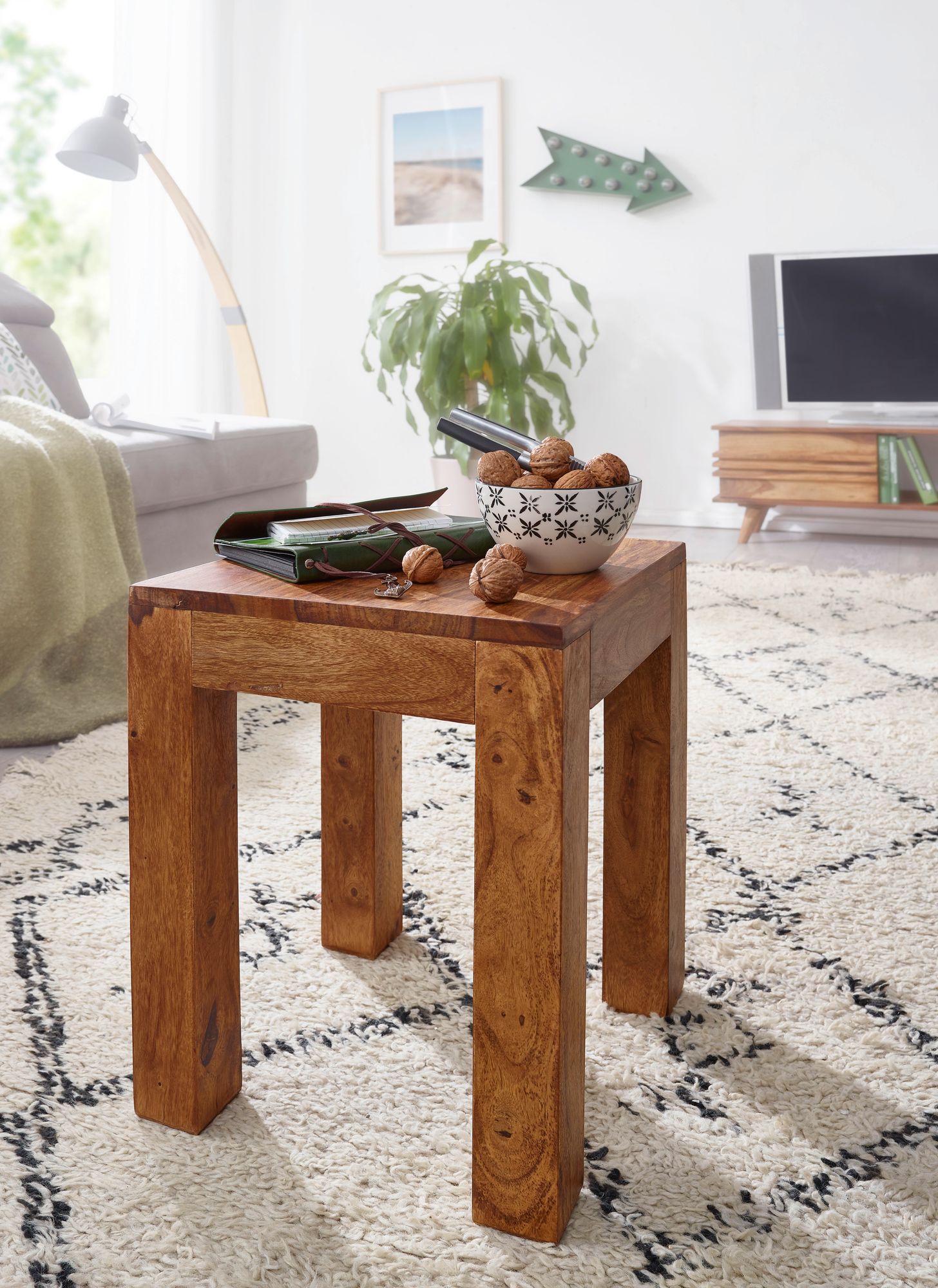 FineBuy Beistelltisch Massivholz 35x35cm Wohnzimmertisch Landhausstil Couchtisch – Ansicht 3