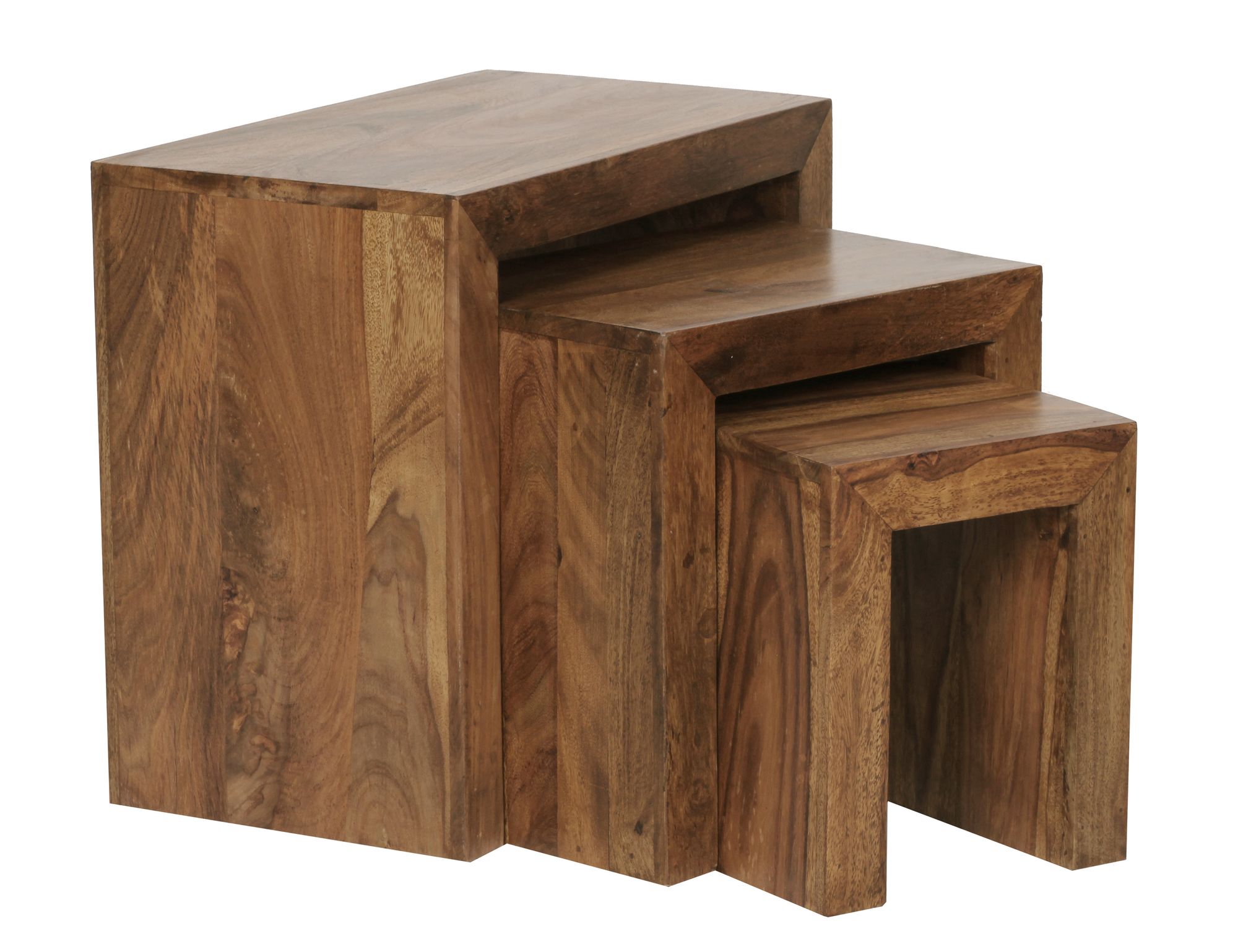 FineBuy 3er Set Satztisch Massiv-Holz Wohnzimmer-Tisch Landhaus-Stil Beistelltisch dunkel-braun Naturholz Couchtisch Natur-Produkt Wohnzimmermöbel Unikat Massivholzmöbel Echtholz Anstelltisch
