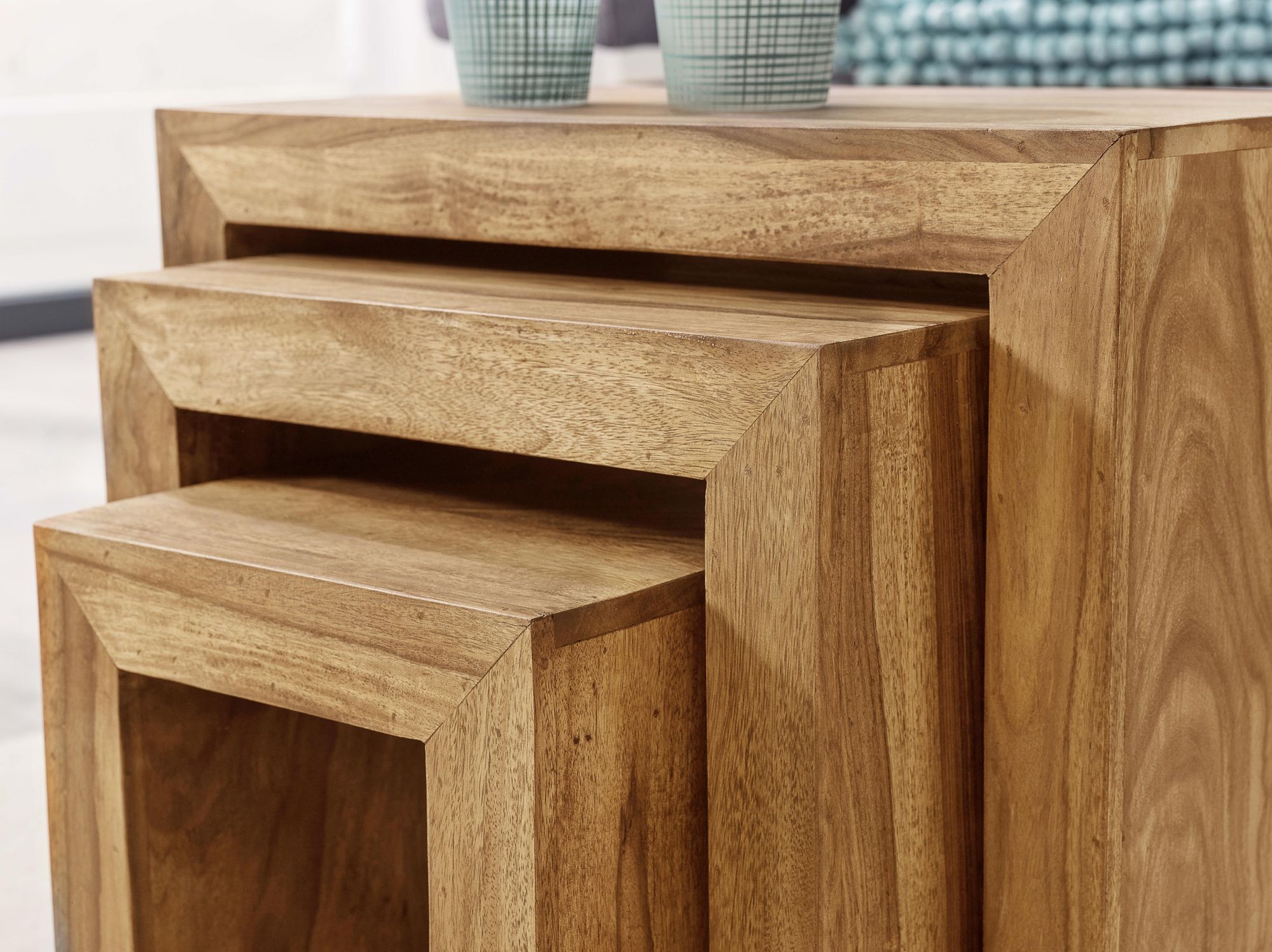 FineBuy 3er Set Satztisch Massivholz Wohnzimmertisch Landhausstil Beistelltisch – Ansicht 3