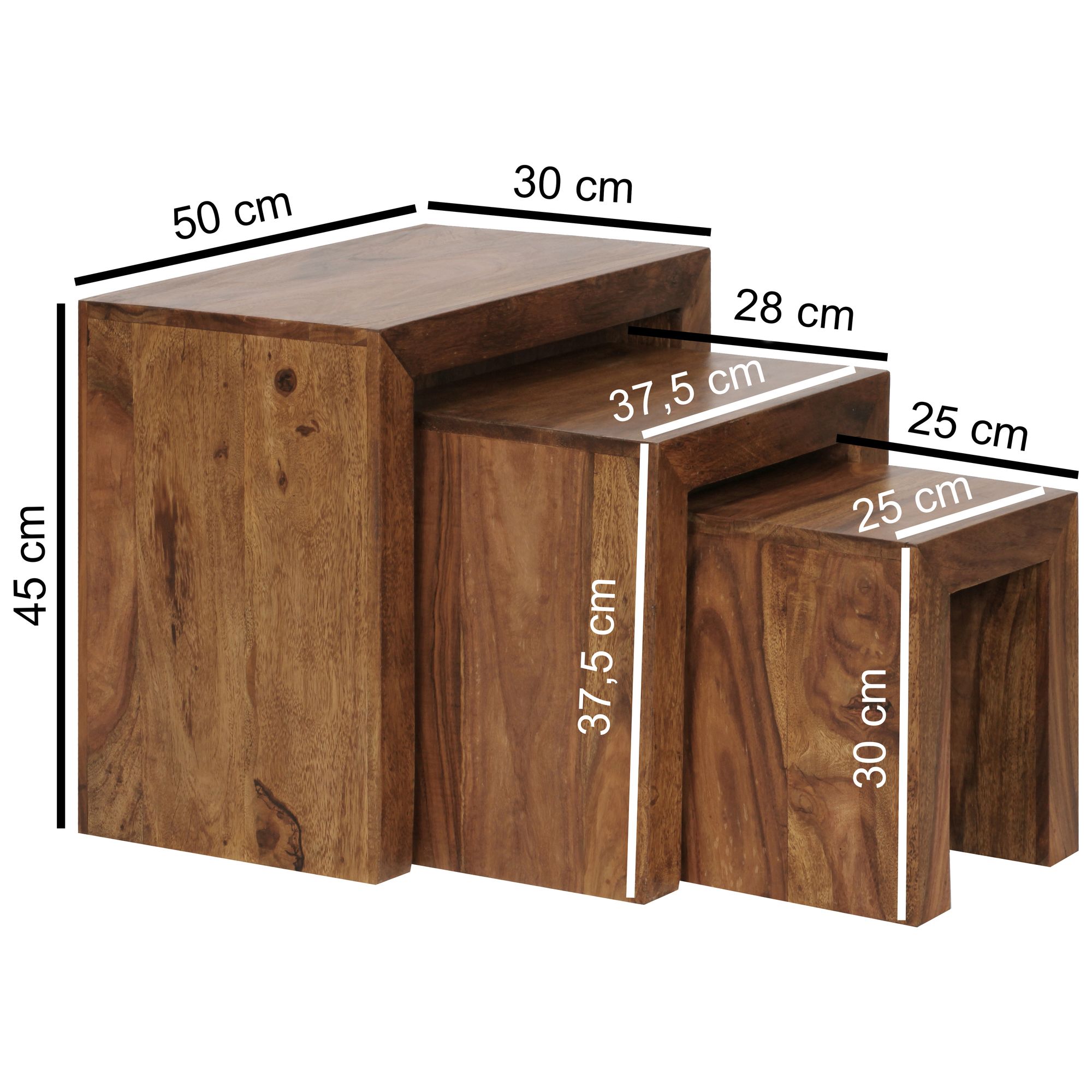 FineBuy 3er Set Satztisch Massivholz Wohnzimmertisch Landhausstil Beistelltisch – Ansicht 2