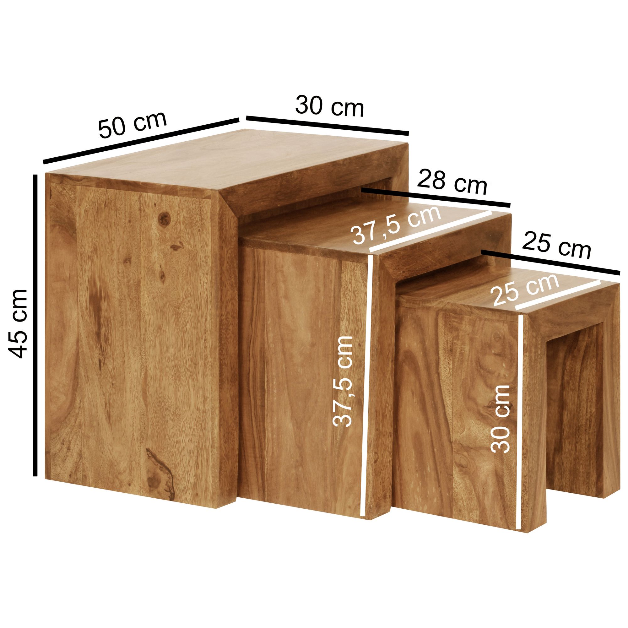 FineBuy 3er Set Satztisch Massivholz Wohnzimmertisch Landhausstil Beistelltisch – Ansicht 2
