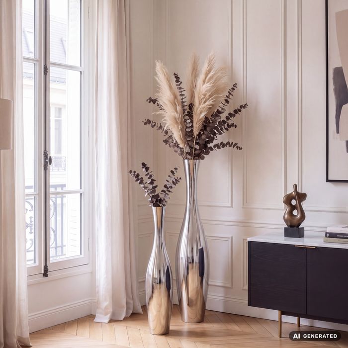 FineBuy Deko-Vase Design Aluminium-Dekoration Wohndeko modern Blumenvase Farbe silber Tischdeko Designvase Tischvase