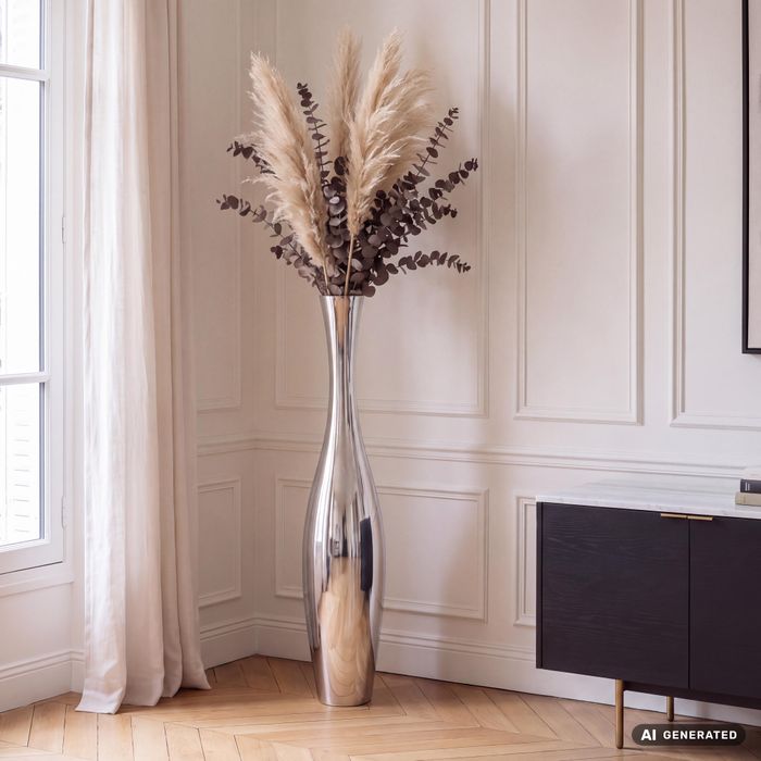 FineBuy Deko-Vase Design Aluminium-Dekoration Wohndeko modern Blumenvase Farbe silber Tischdeko Designvase Tischvase