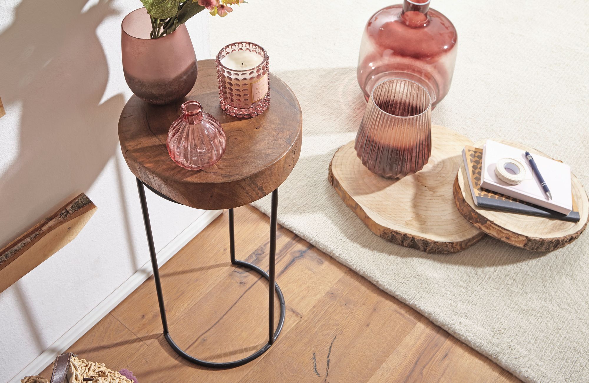 FineBuy Beistelltisch Massiv Wohnzimmertisch Holz Baumstamm Tisch Echt-Holz – Ansicht 5