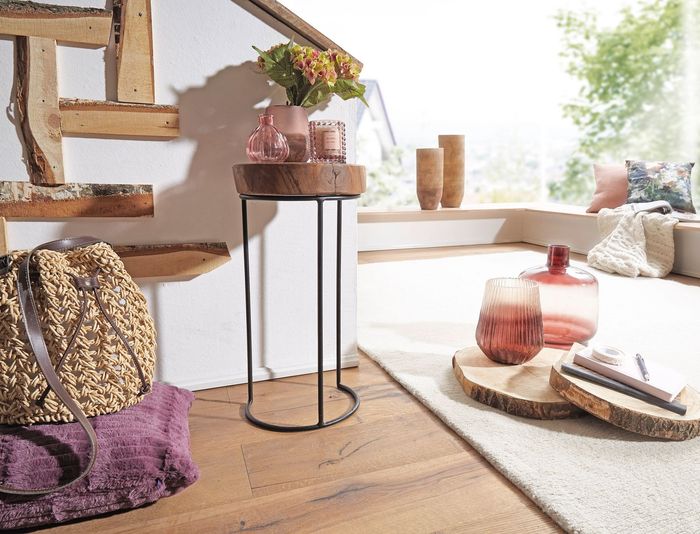 FineBuy Beistelltisch Massiv Wohnzimmertisch Holz Baumstamm Tisch Echt-Holz – Maßzeichnung