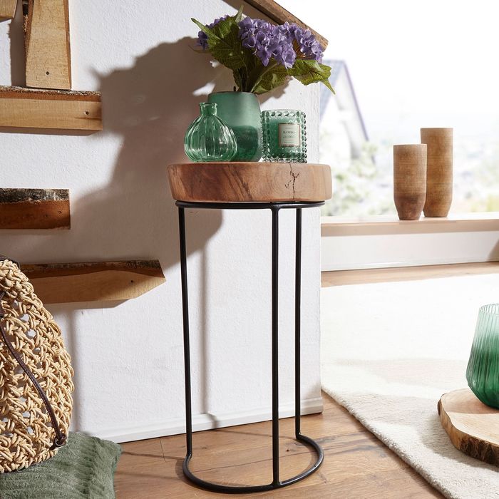 FineBuy Beistelltisch Massiv Wohnzimmertisch Holz Baumstamm Tisch Echt-Holz
