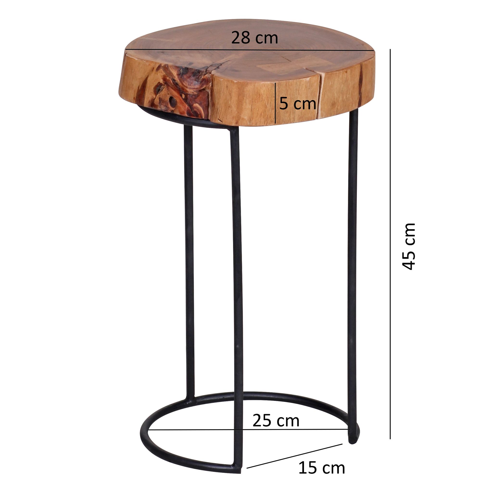 FineBuy Beistelltisch Massivholz Wohnzimmertisch Metallbeine Landhaus Baumstamm – Ansicht 3