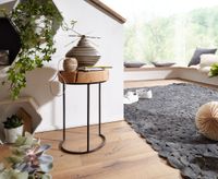 FineBuy Beistelltisch Massivholz Wohnzimmertisch Metallbeine Landhaus Baumstamm – Ansicht 2
