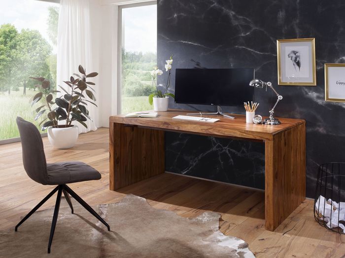 Schreibtisch FineBuy Holz Massiv Sheesham Büro Arbeitszimmer Tisch Holztisch