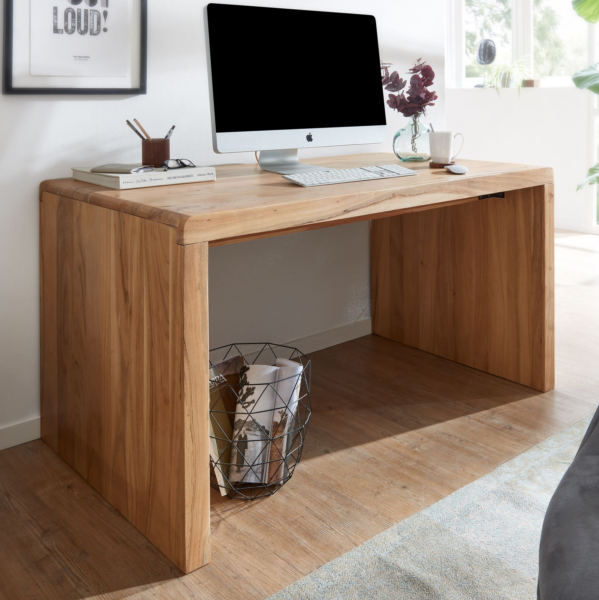 Schreibtisch Massiv Holztisch Akazie Büro Arbeitszimmer Tisch Größe wählbar – Ansicht 1