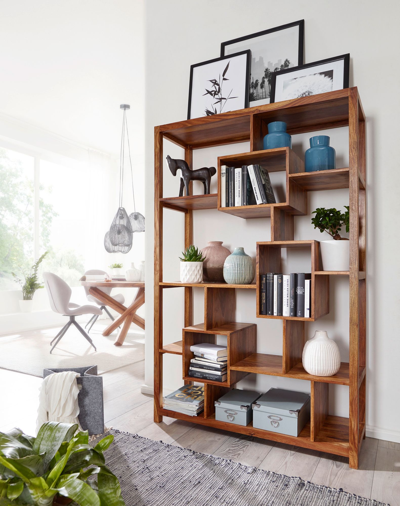 FineBuy Bücherregal Massiv Sheesham 180 cm Massivholz XXL Regal Raumteiler – Ansicht 2