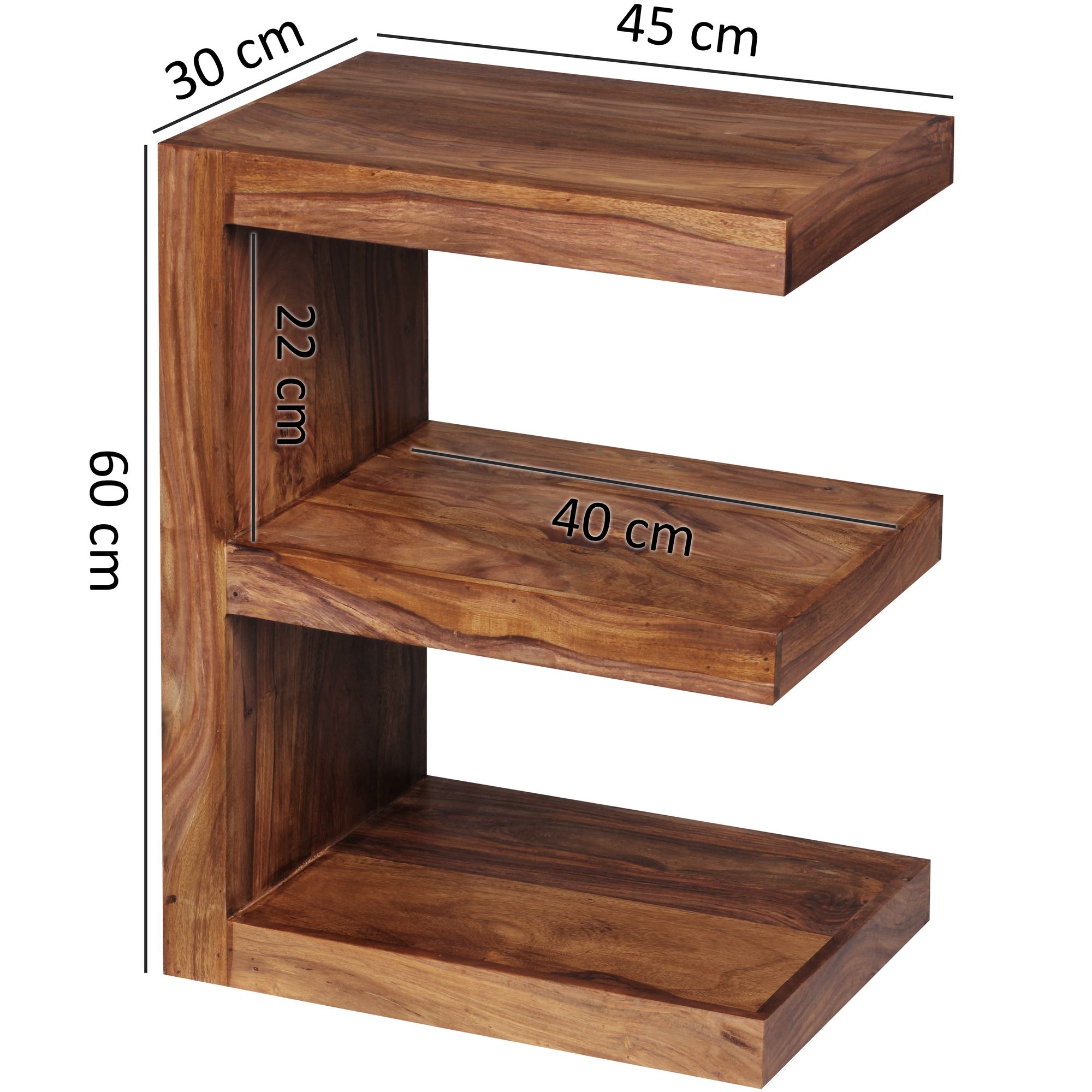 FineBuy Massivholz Beistelltisch E- Cube Ablage Stand Bücher Regal 44x60x30 – Ansicht 2