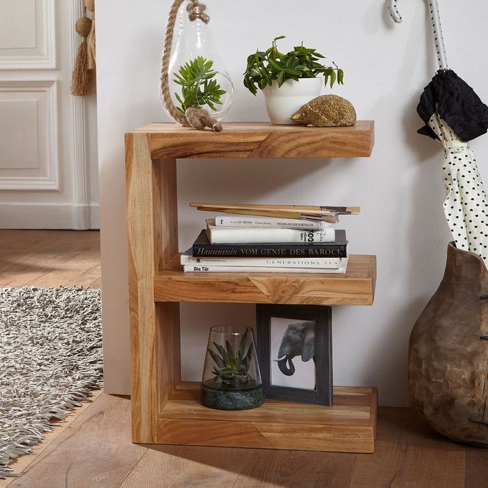FineBuy Massivholz Beistelltisch E- Cube Ablage Stand Bücher Regal 44x60x30