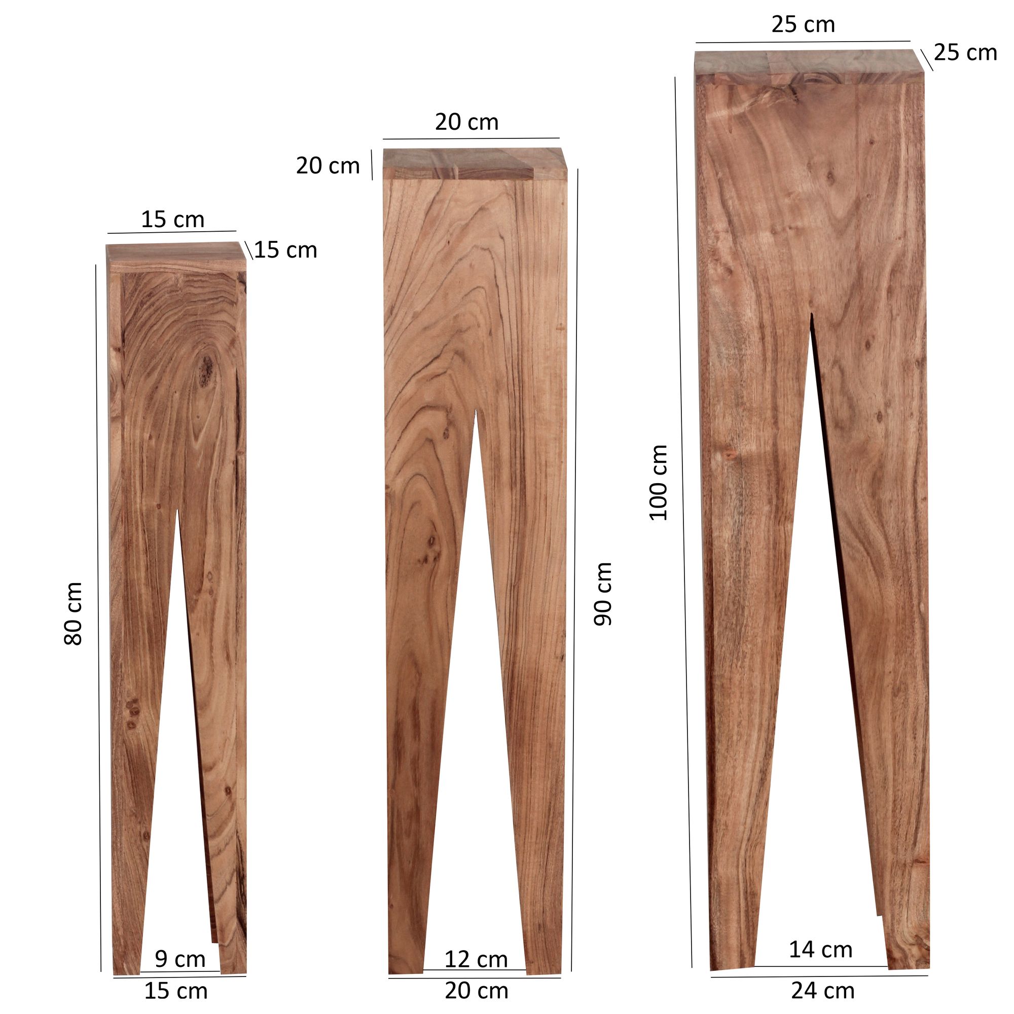 Satztisch FineBuy Massivholz Blumentisch 3er Set Säulentisch Dekosäule Eckig – Ansicht 2