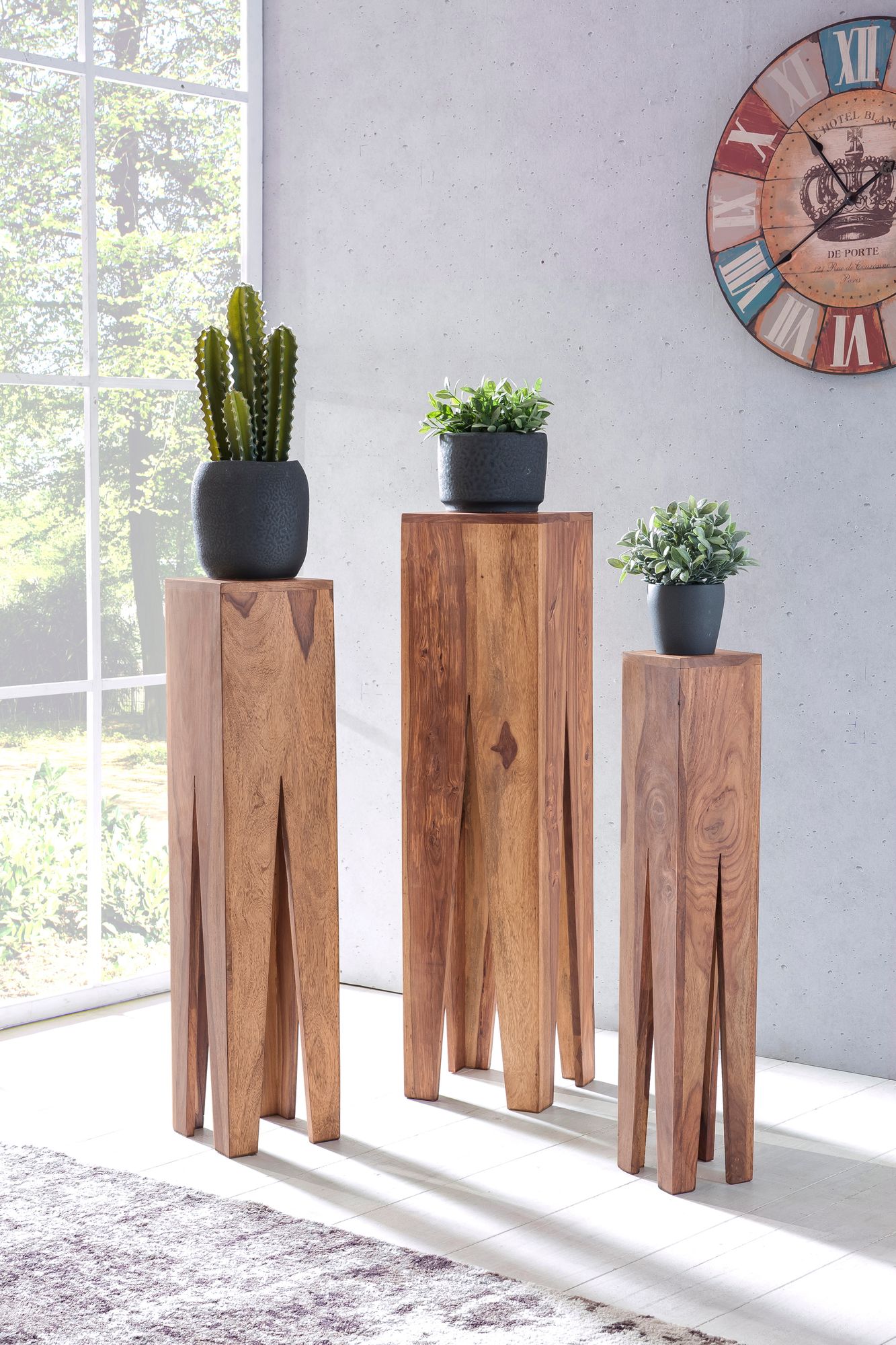 Satztisch FineBuy Massivholz Blumentisch 3er Set Säulentisch Dekosäule Eckig – Ansicht 3