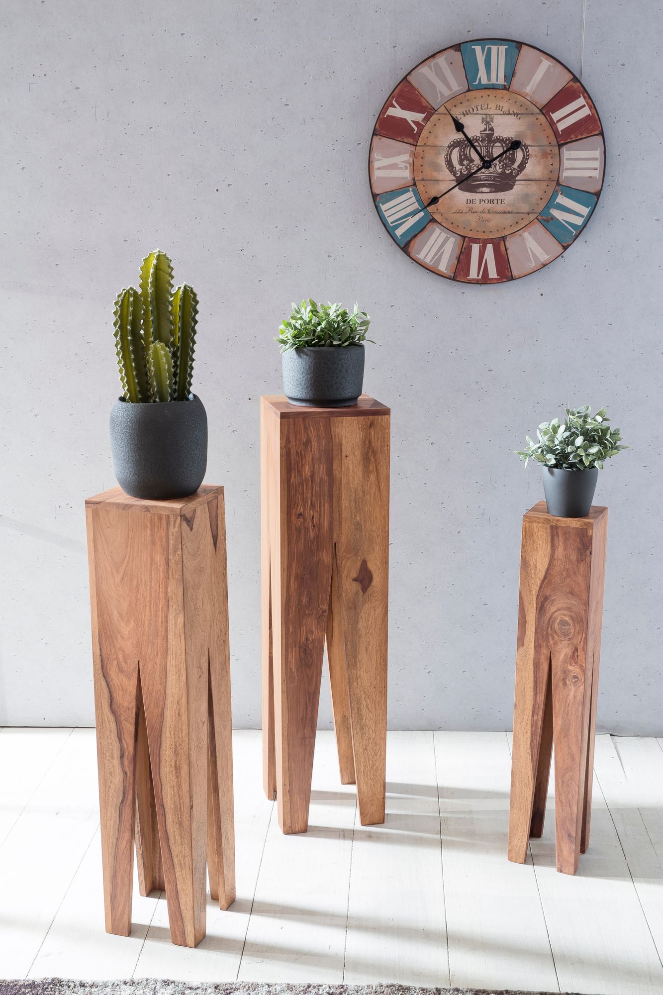 Satztisch FineBuy Massivholz Blumentisch 3er Set Säulentisch Dekosäule Eckig – Ansicht 4