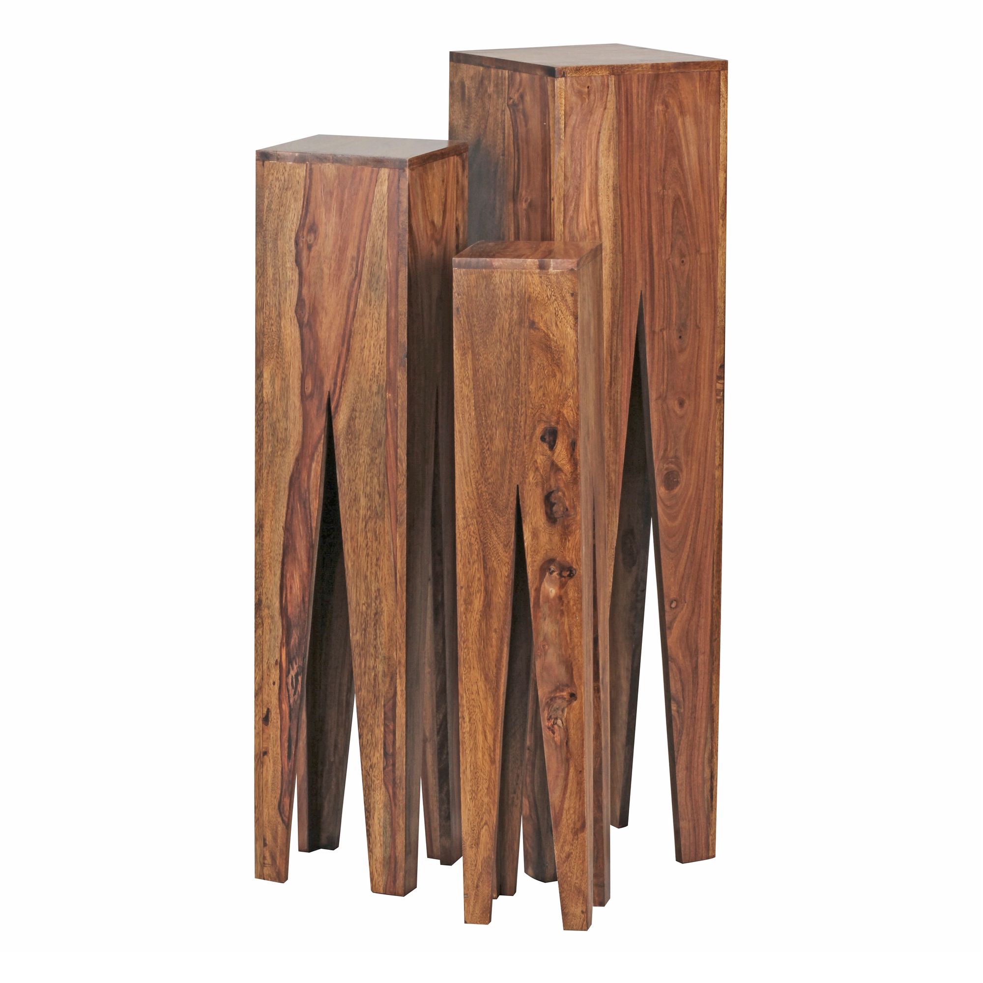 Beistelltisch 3er Set Massivholz Satztisch Quadratisch Modern, Säulentisch Pflanzentisch 3-teilig...