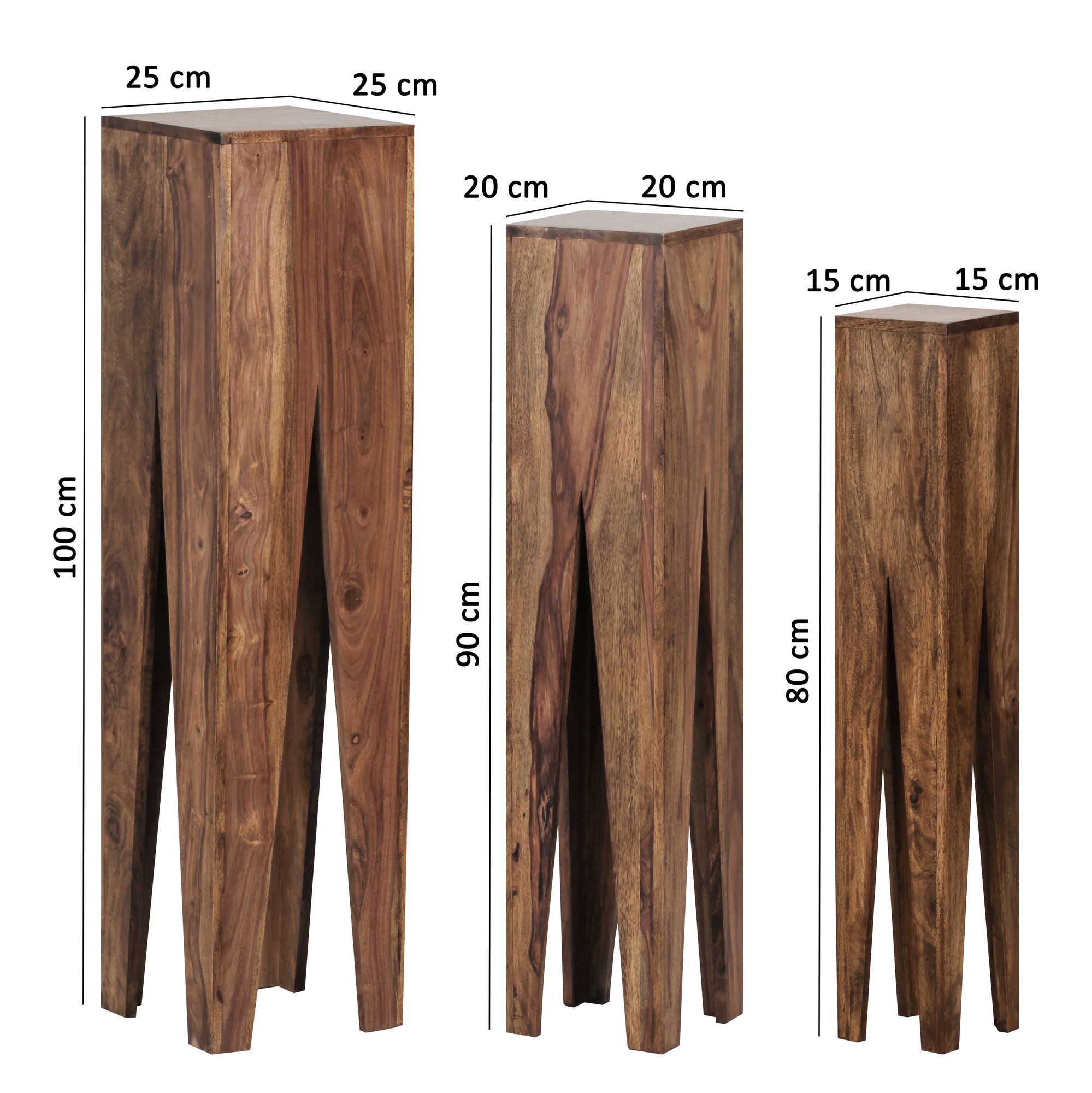 Satztisch FineBuy Massivholz Blumentisch 3er Set Säulentisch Dekosäule Eckig – Ansicht 2