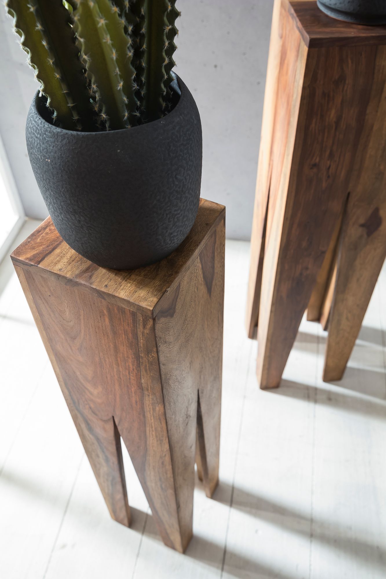 Satztisch FineBuy Massivholz Blumentisch 3er Set Säulentisch Dekosäule Eckig – Ansicht 5