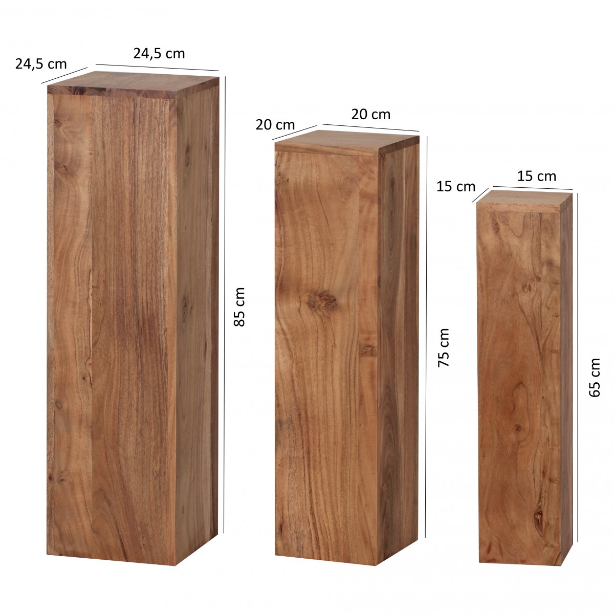 Satztisch FineBuy Massivholz Blumentisch 3er Set Säulentisch Dekosäule Eckig – Ansicht 1