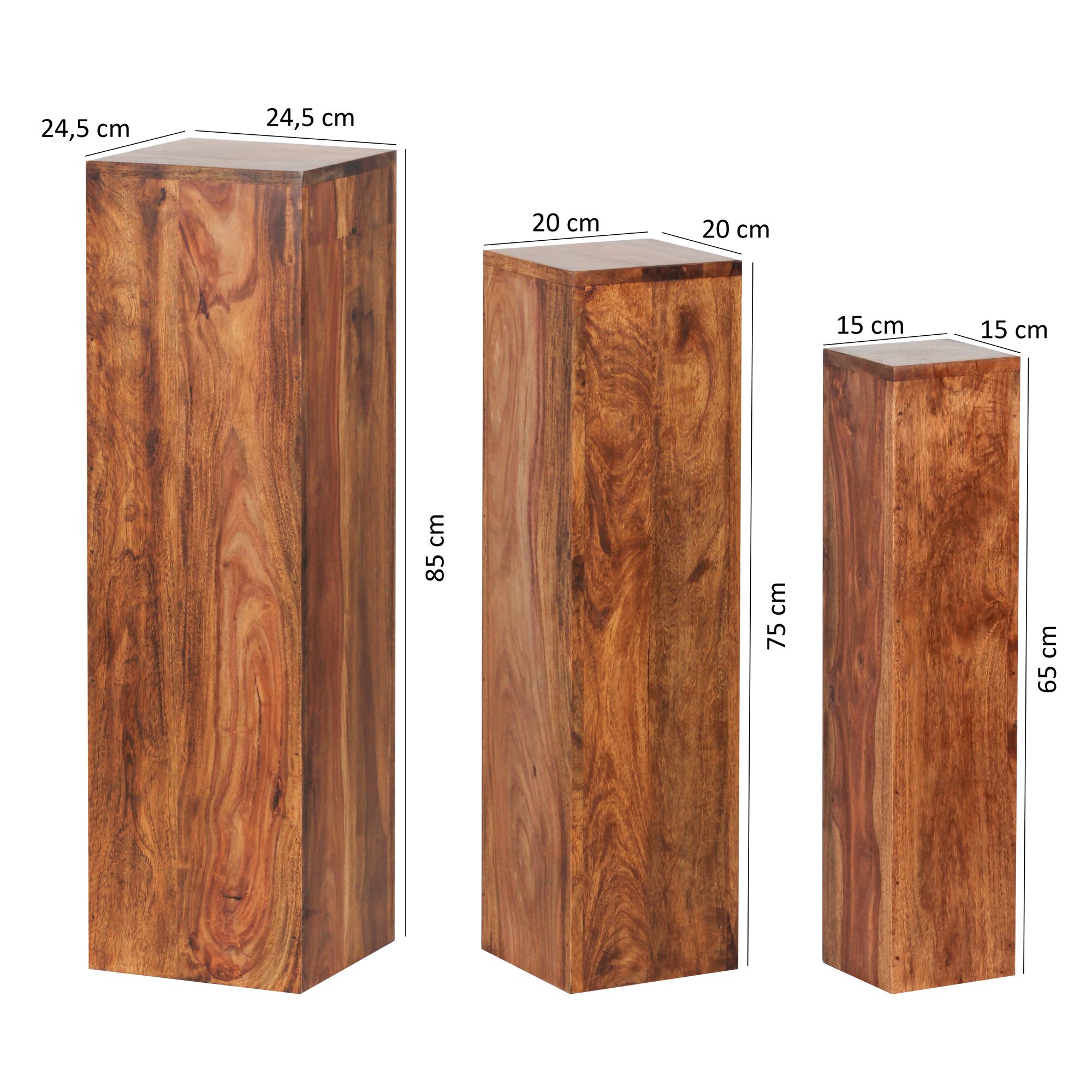 Satztisch FineBuy Massivholz Blumentisch 3er Set Säulentisch Dekosäule Eckig – Ansicht 3