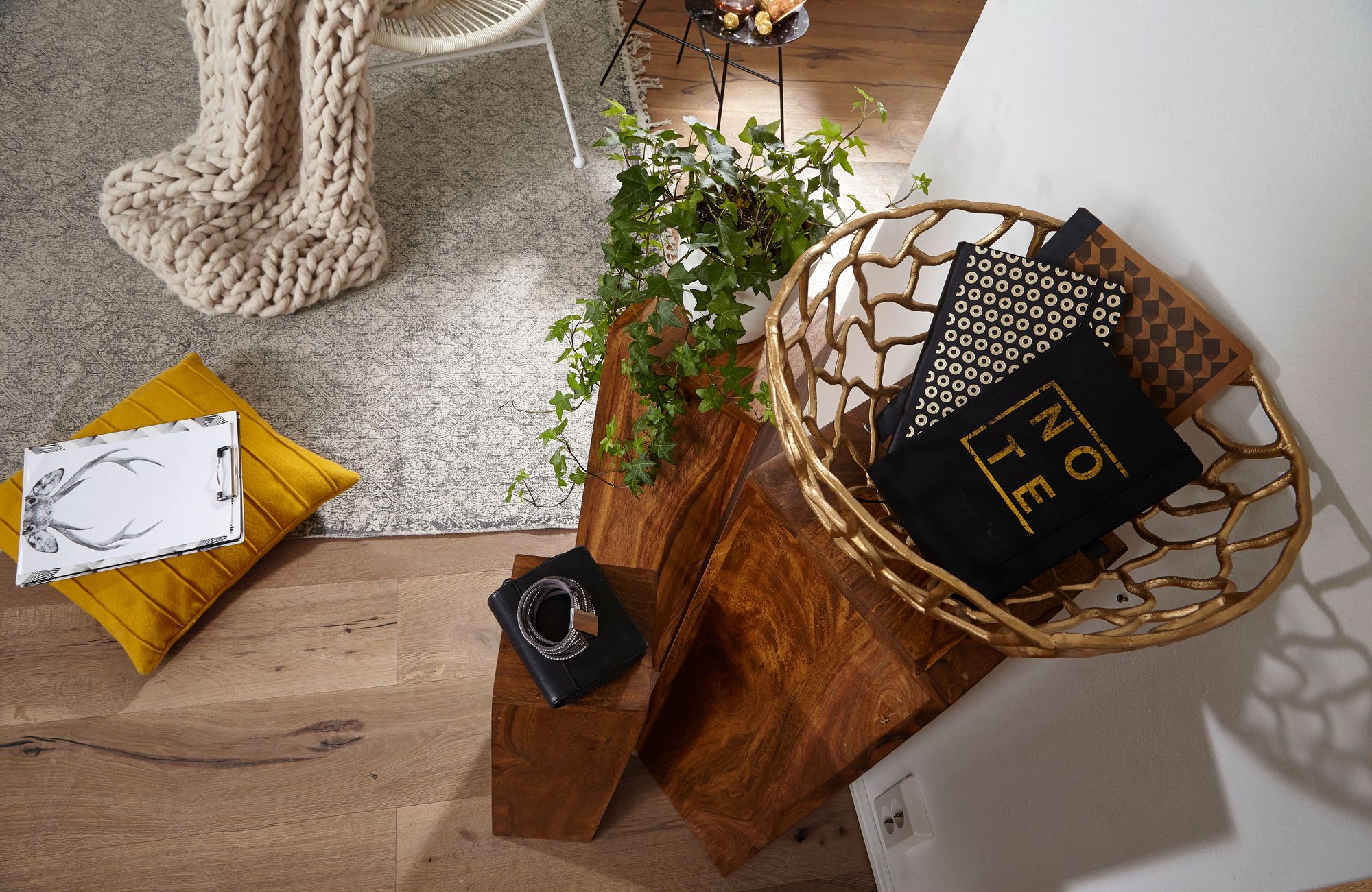Satztisch FineBuy Massivholz Blumentisch 3er Set Säulentisch Dekosäule Eckig – Ansicht 4