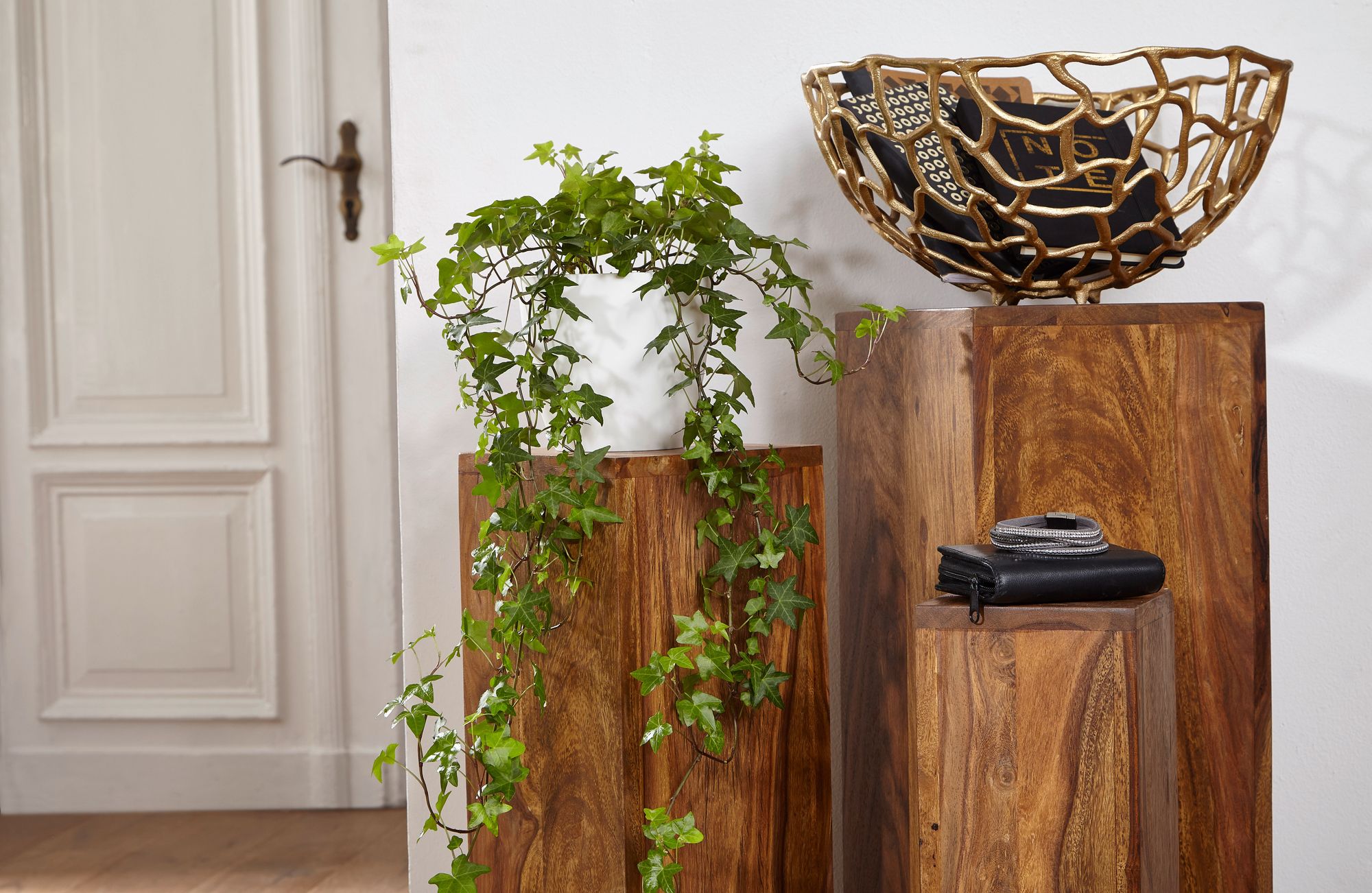 Satztisch FineBuy Massivholz Blumentisch 3er Set Säulentisch Dekosäule Eckig – Ansicht 5