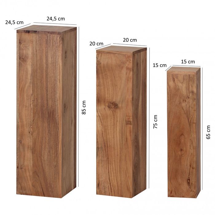 Satztisch FineBuy Massivholz Blumentisch 3er Set Säulentisch Dekosäule Eckig