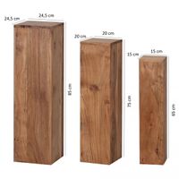 Satztisch FineBuy Massivholz Blumentisch 3er Set Säulentisch Dekosäule Eckig – Ansicht 1