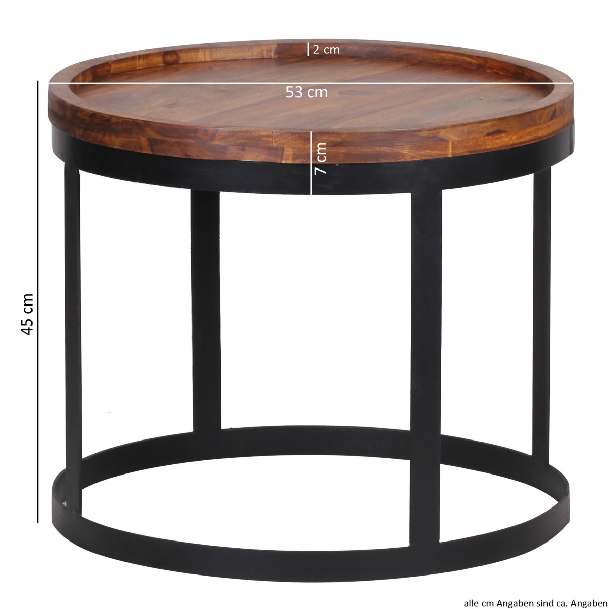 Couchtisch 2er Set Massivholz Wohnzimmertisch Industrial Design Metallgestell – Ansicht 3