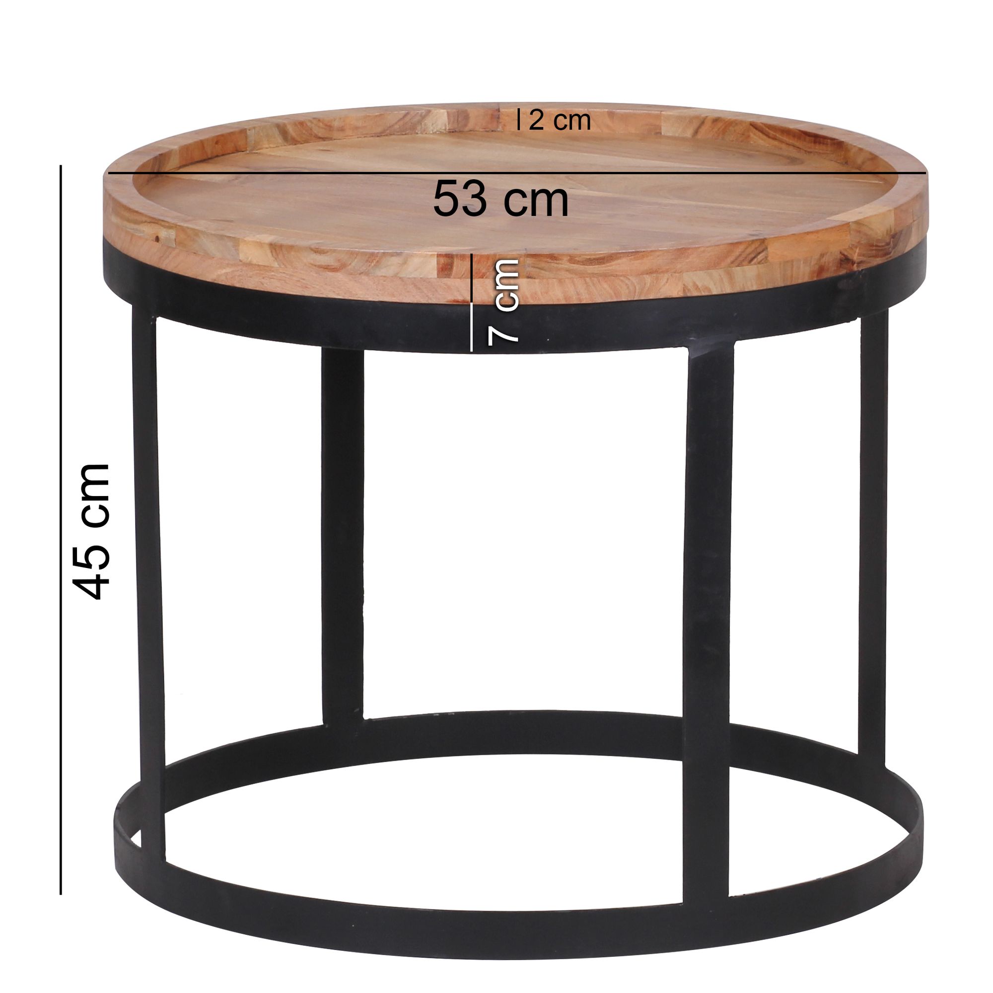 Couchtisch 2er Set Massivholz Wohnzimmertisch Industrial Design Metallgestell – Ansicht 2