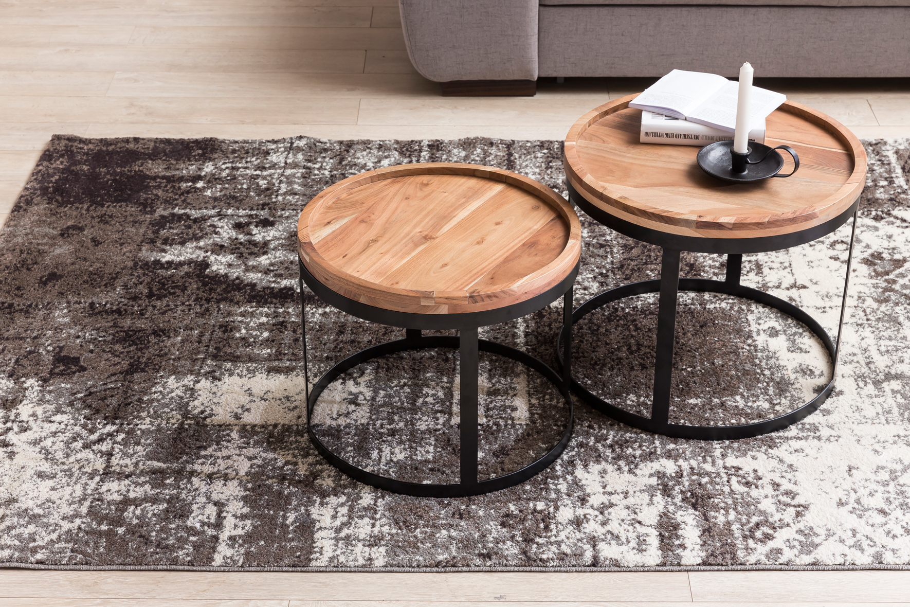 Couchtisch 2er Set Massivholz Wohnzimmertisch Industrial Design Metallgestell – Ansicht 6