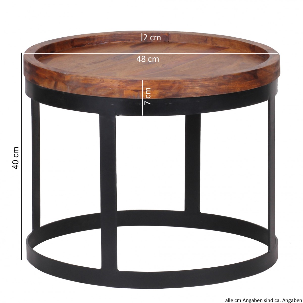 Couchtisch 2er Set Massivholz Wohnzimmertisch Industrial Design Metallgestell – Ansicht 2
