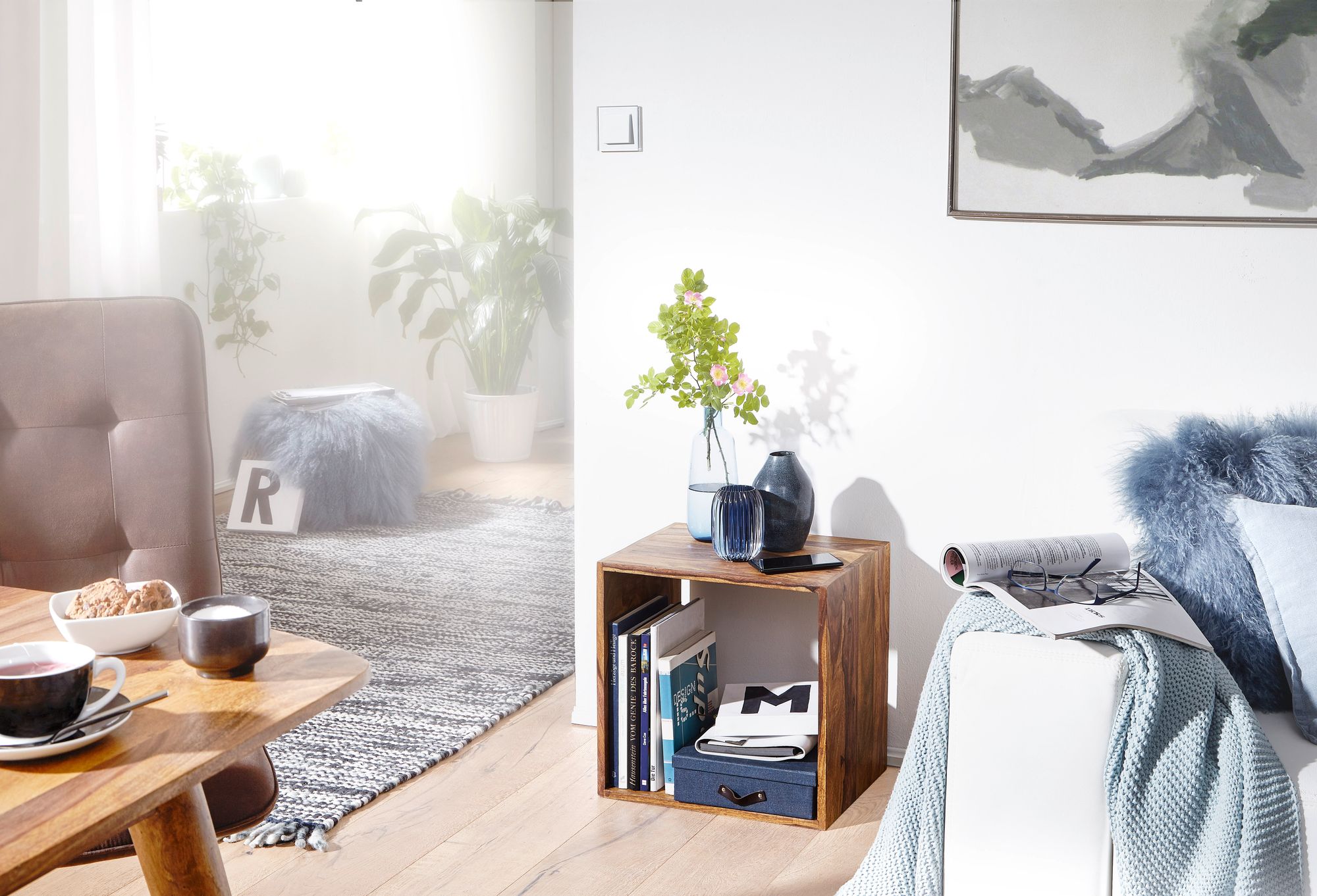 Cube Massivholz Regal Beistelltisch Tisch Holzcube Würfelregal Couchtisch – Ansicht 2