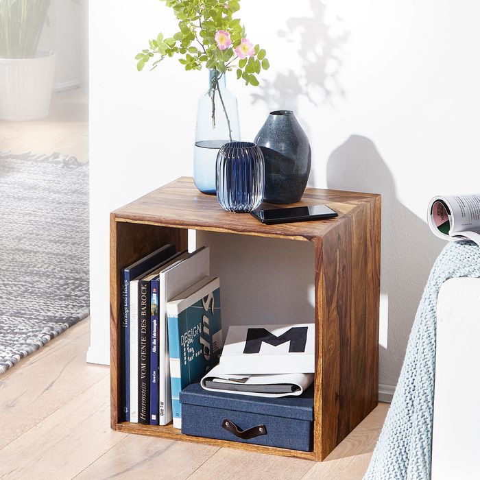 Cube Massivholz Regal Beistelltisch Tisch Holzcube Würfelregal Couchtisch