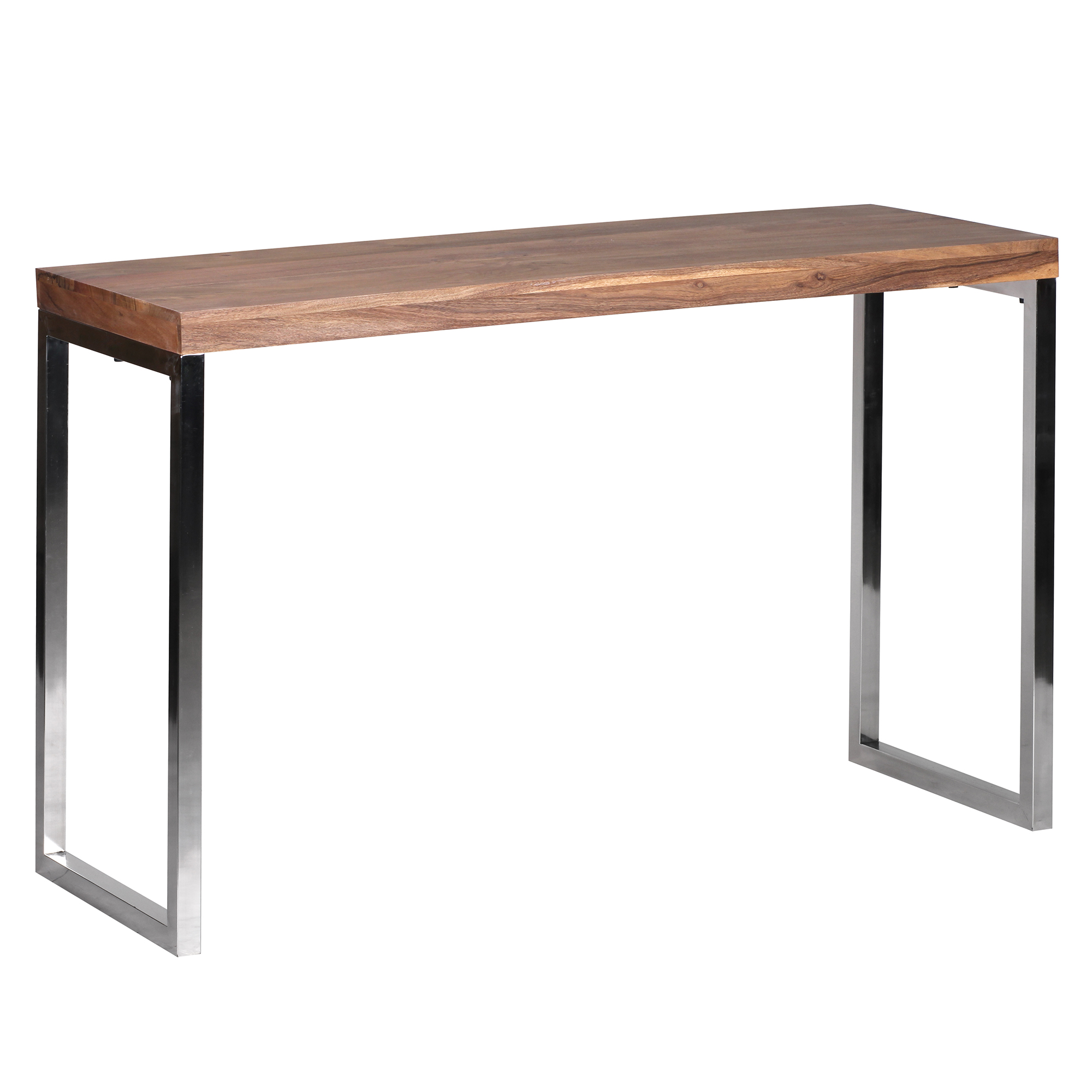 FineBuy Konsolentisch Massivholz Konsole mit Metallbeinen Schreibtisch 120 x 45 cm Landhaus-Stil Sideboard Modern Massiv dunkel-braun Echt-holz Natur