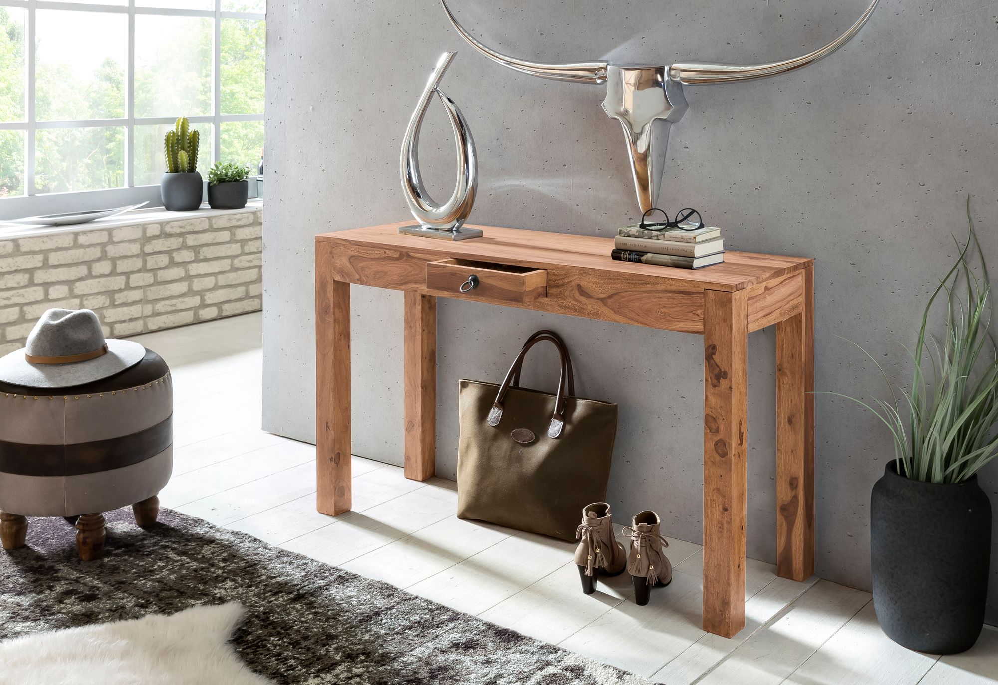 Konsolentisch Holz Massiv Wandtisch Konsole Anrichte 1 Schublade Schreibtisch – Ansicht 2