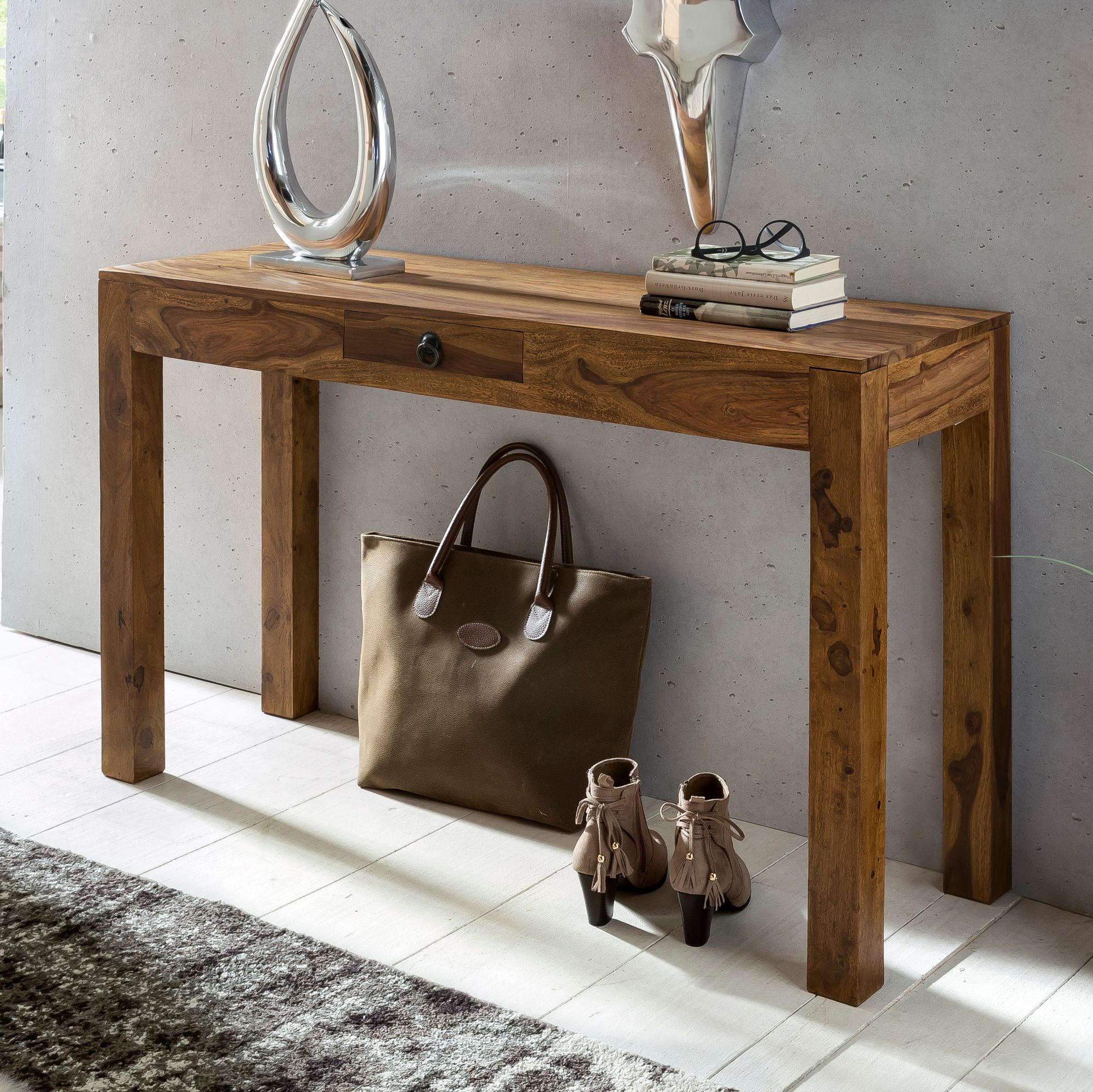 Konsolentisch Holz Massiv Wandtisch Konsole Anrichte 1 Schublade Schreibtisch – Ansicht 1