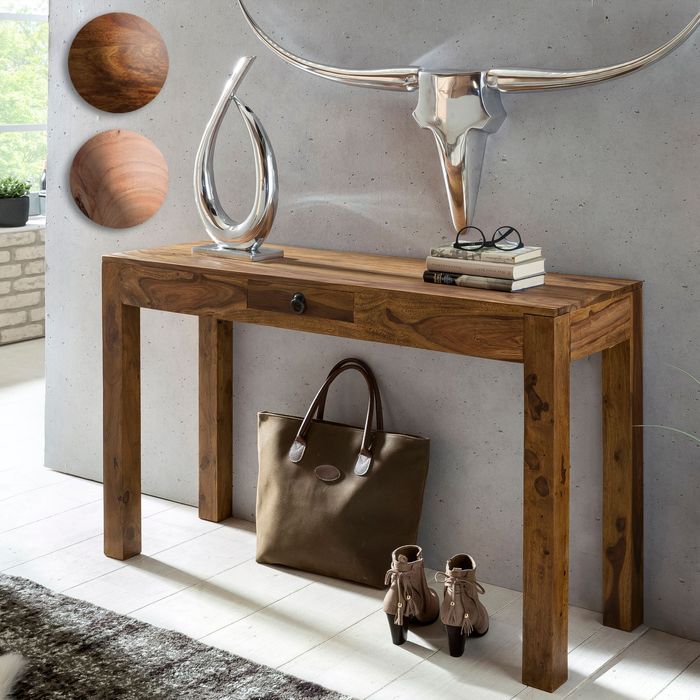 FineBuy Konsolentisch Massivholz Konsole mit 1 Schublade Schreibtisch 120 x 40 cm Landhaus Sideboard Farbe wählbar