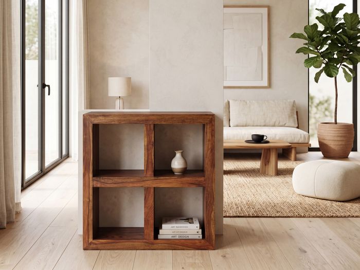 FineBuy Standregal Massivholz 82cm Holzregal Naturprodukt Beistelltisch Landhaus – Maßzeichnung